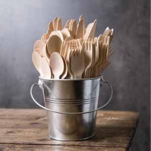 Wooden Cutlery & Napkins in a Container