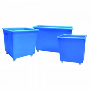 Display image features Blue Bottle Skip and Hand trolley