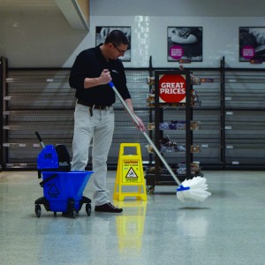 Picture displays the process of Floor polishing and cleaning 