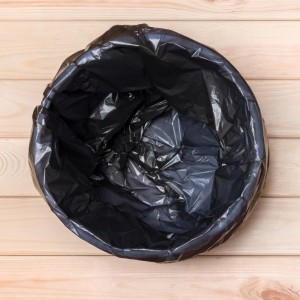 Inside view of a bin bag that demonstrates hygiene supplies