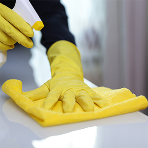 Cloths being used to demonstrate hygiene supplies