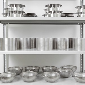 Kitchen Shelving with pots and pans to present hygiene supplies