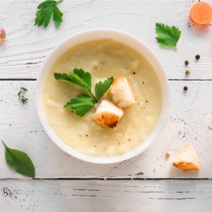 An Ambient Food Display that features types of ready to use soups 