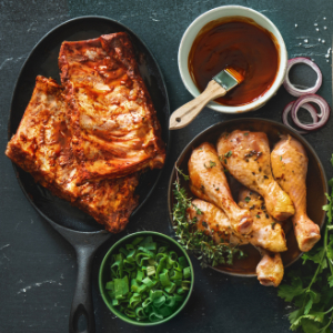 An Ambient Food Display that features Marinades and Glazes 
