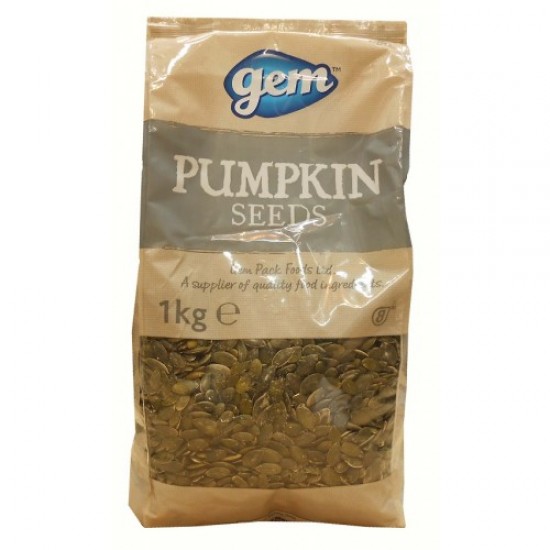 Gem Pumpkin Seeds 1kg Gem Pumpkin Seeds 1kg in a brown platic bag