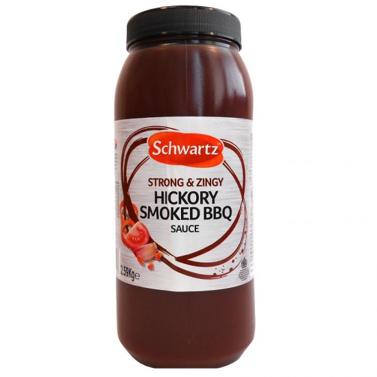 Brown Bottle of Schwartz Hickory Bbq Sauce 2.59kg with Black Lid