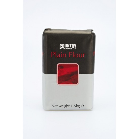 Country Range Plain Flour 1.5kg In a Black, Silver & Red Bag