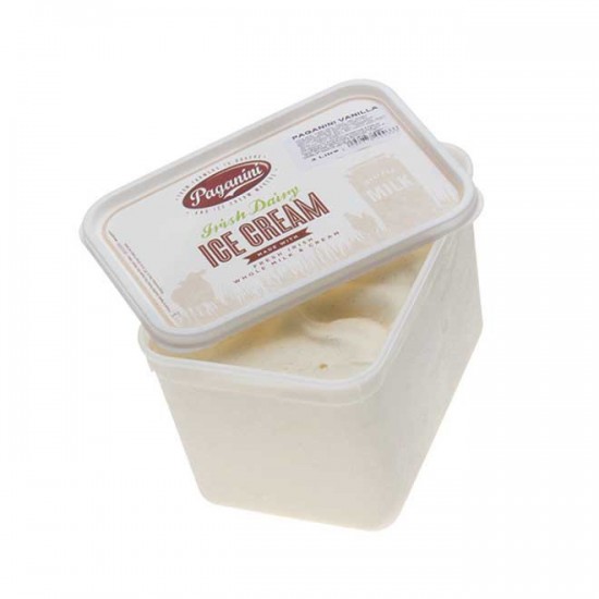 Rectangular Big Tub Of Vanilla Ice Cream Which Lid Half Open On The Top