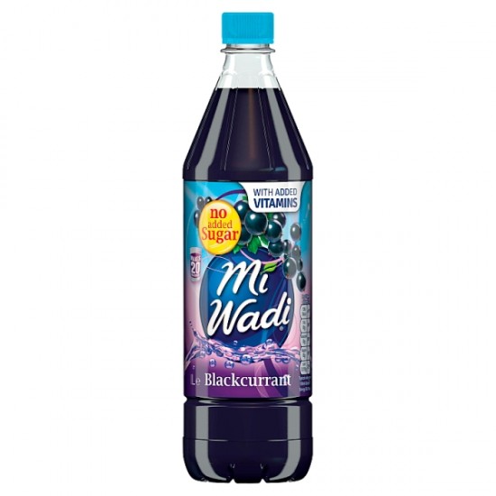 Purple bottle of Mi-wadi No Added Sugar Blackcurrant 