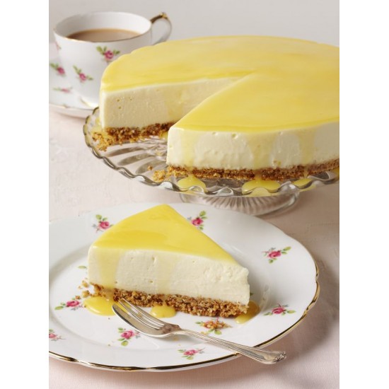 Image of Luxury Lemon Cheese Cake Lemon Cheesecake with One Slice being lifted