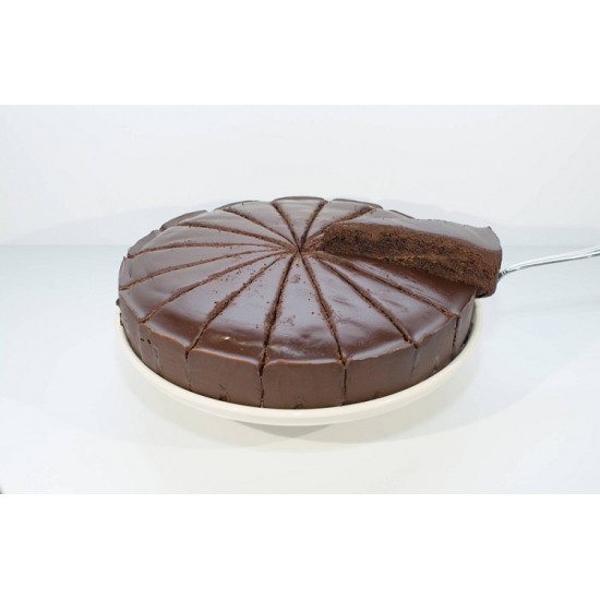 Dbl Chocolate Fudge Cake 16 Portions Image Round Chocolate Cake Standing On A Cake Stand