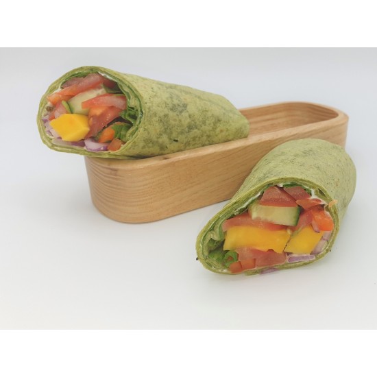 Two Spinach Wraps with tomato, chicken and cucumber