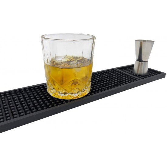 Bar Long Service Mat 24x3.25'' Black Black Rubber Mat