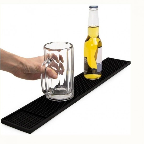 Bar Long Service Mat 24x3.25'' Black Black Rubber Mat