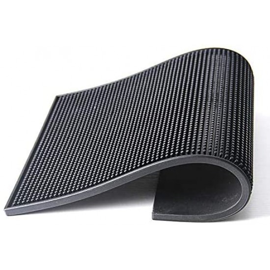Glass on a Black Rubber Mat Black Rubber Bar Service Mat 18x12'' Black
