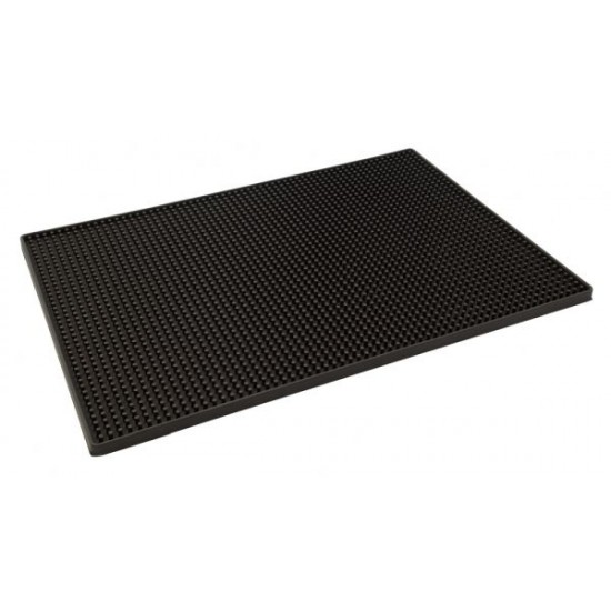 Glass on a Black Rubber Mat Black Rubber Bar Service Mat 18x12'' Black