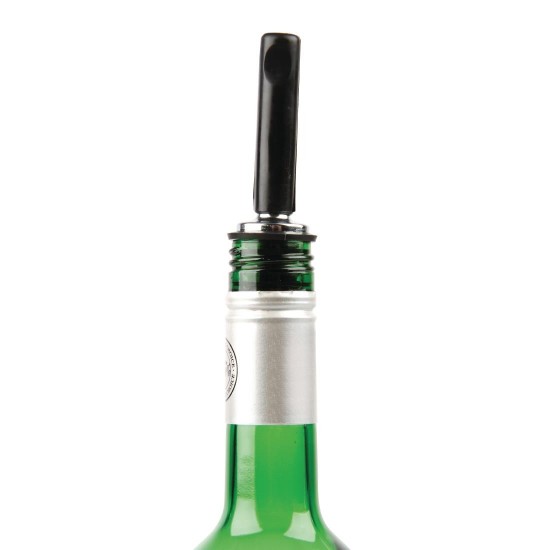 Pourer Cap 12's Black Pourer Cap on Top of Bottle