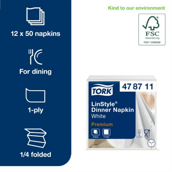 Pack of Tork Linstyle White Serviette 4 Fold 12 X 50 600