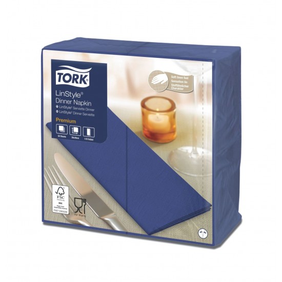 Tork Premium Linstyle Midnight Blue Dinner Napkin 8 Fold 39cm X 600 Tork Premium Linstyle Midnight Blue Dinner Napkin 8 Fold 39cm X 600
