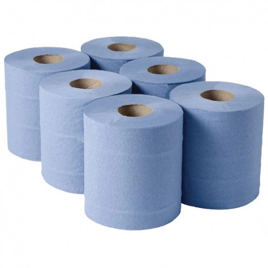 Introducing A Pack Of 6 Blue Embossed Centrefeed Paper Rolls Perfect For Any Kitchen Or Industrial Setting. 300 Sheets On Each Roll. Top Quality. PM For Price - View #3