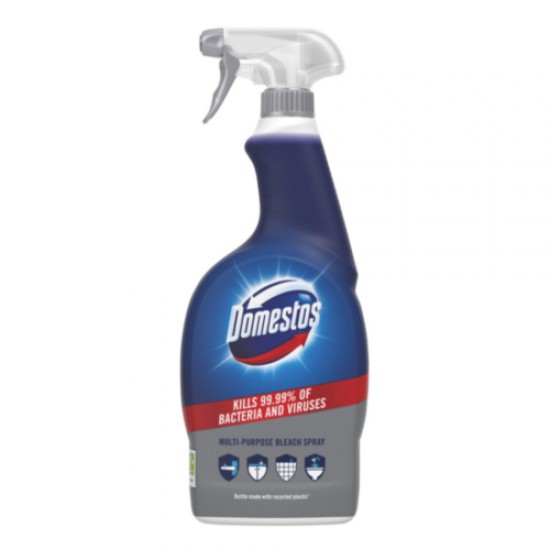 Blue Spray bottle of Domestos Spray With Bleach 750ml