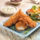 Golden Brown Plain Chicken Goujons with Dipping Sauce in the Middle