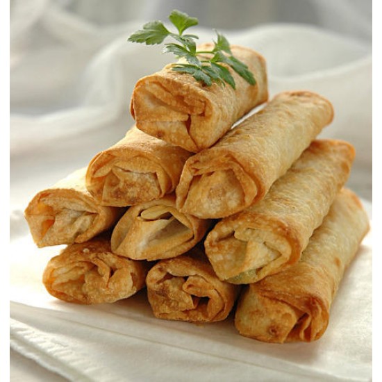 Crispy Tyj Spring Roll Pastries Served on a Plate 