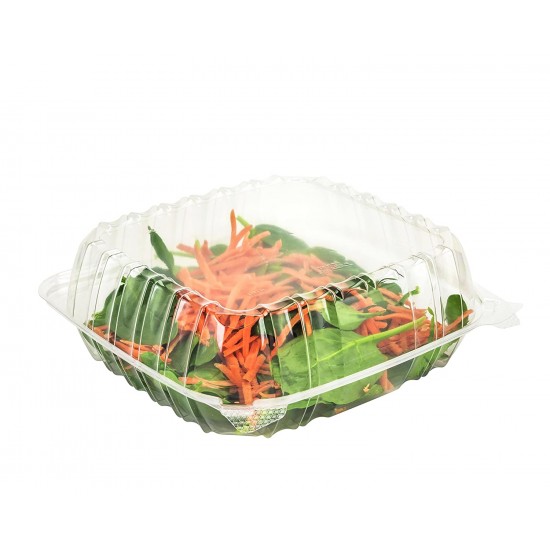 50 X Clear Food Salad Containers 375cc with Hinged Lids Food