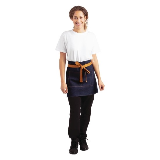 Half Bistro Apron Denim Blue (tan Ties) - 700x430mm Half Bistro Apron Denim Blue (tan Ties) - 700x430mm