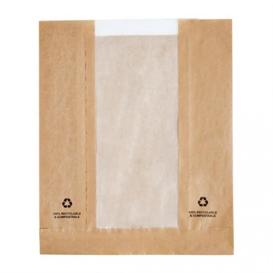 Fiesta Compostable Food Bag With Glassine Window 3.5x10.5x8.5'' (pack 1000)