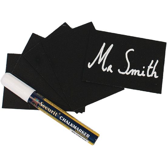 Securit Mini Chalkboard Tags A8 52x74mm (pack 20) W/ Spikes & Holders & Marker Securit Chalk Marker & Mini Chalkboard Tags A8 52x74mm ( writes Mr.Smith )