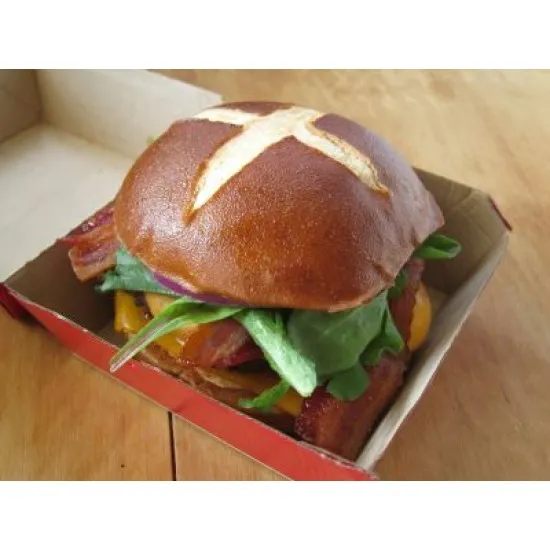Image of two filled Pretzels burger Buns