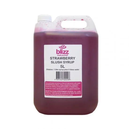 Blizz Slush Strawberry Syrup 5ltr Big Plastic Bottle with Handle