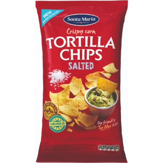 La Fiesta Salted Tortilla Chips in Vibrant Red and Orange Bag