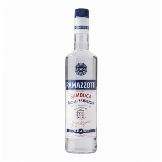 Bottle of Clear Liquor Sambuca Ramazotti 700ml