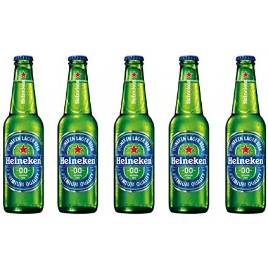 Green bottles of Heineken Non Alcoholic beer