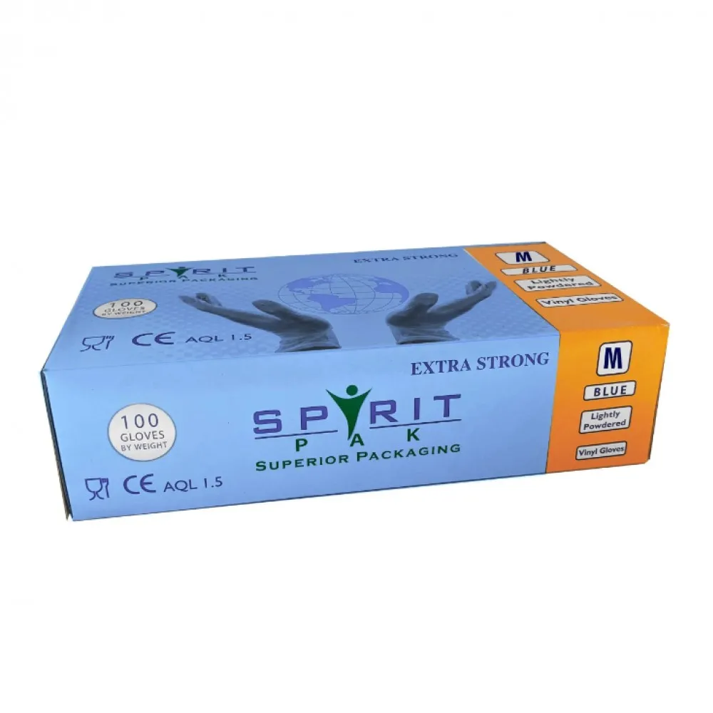 Vinyl Gloves Blue Powdered Medium X 100