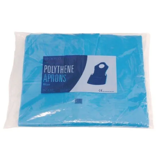 Man Wearing Disposable Blue Apron 