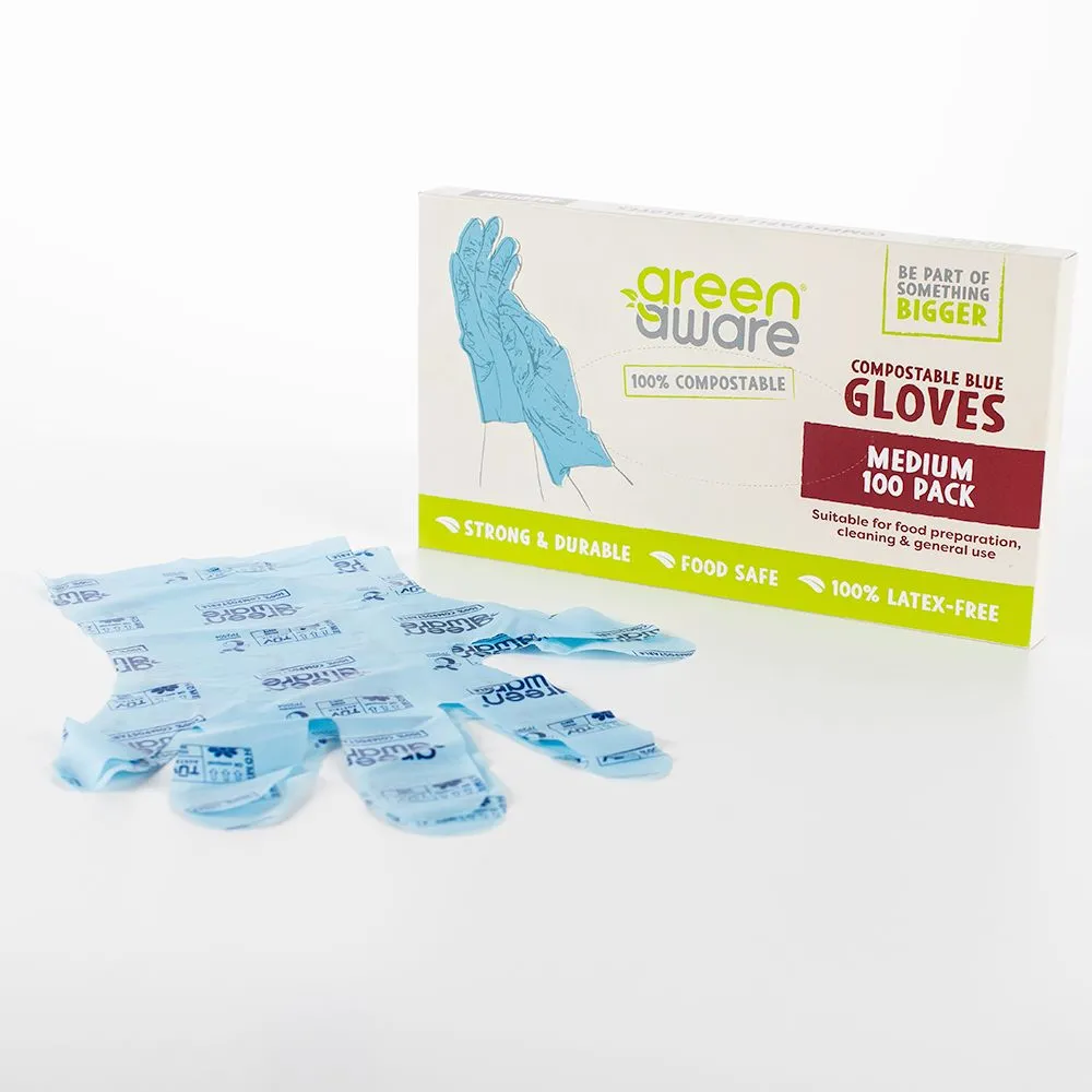 Compostable Gloves Blue Med X 100