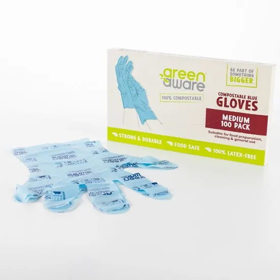 Compostable Gloves Blue Med X 100
