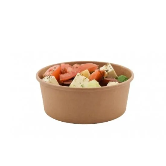 Brown Kraft 44oz Round Salad Bowl with a Plastic Lid