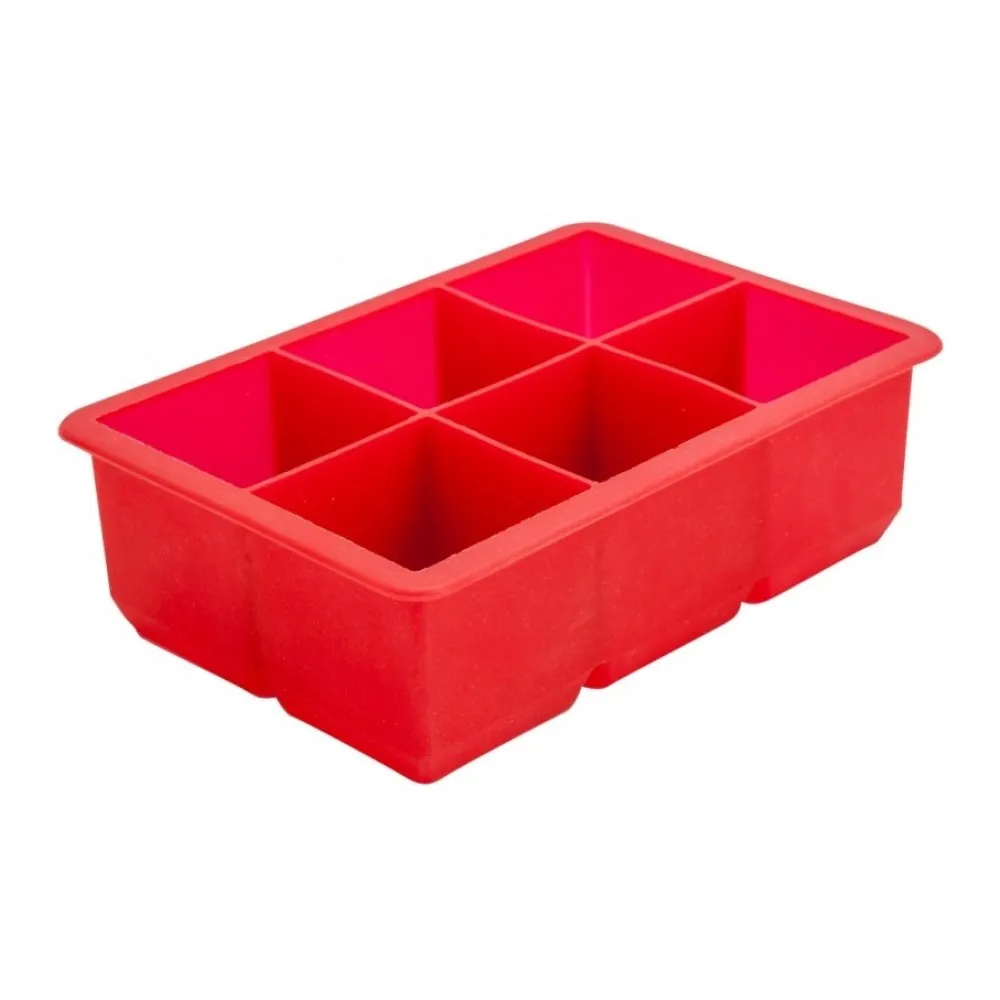 6 Cavity Silicone Ice Mould Red 2'' Sq