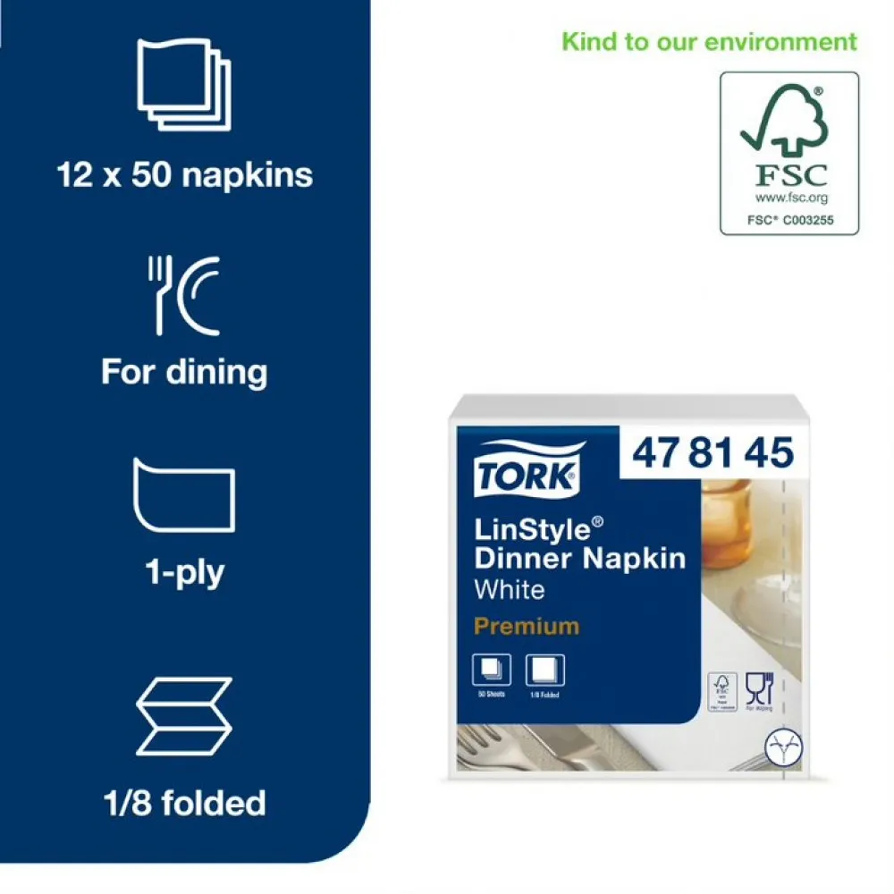 Tork Linstyle Napkin 8 Fold White X 700