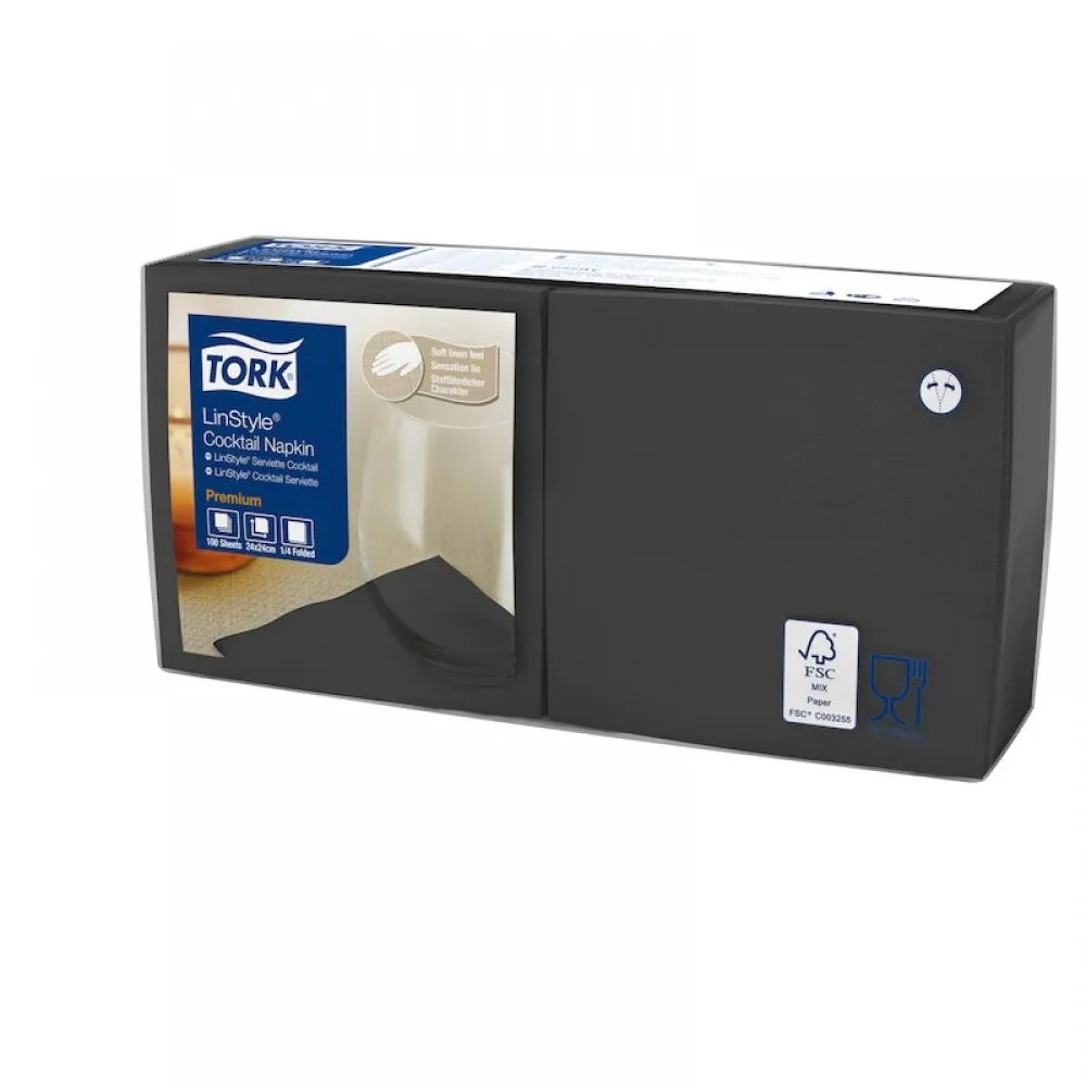 Tork Linstyle Black Cocktail Napkin X 1400