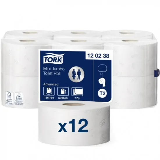 Rolls of Tork Mini Jumbo T/r Advanced 2 Ply 200m X 12