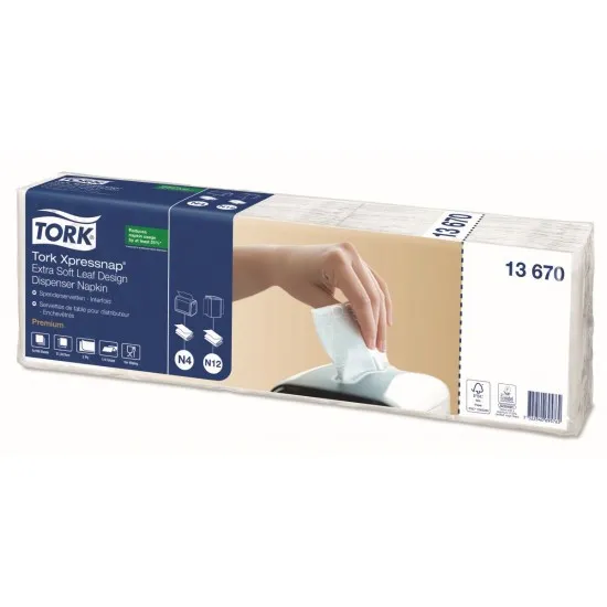Tork Xpressnap Extra Soft Leaf Design White Dispenser Napkin
