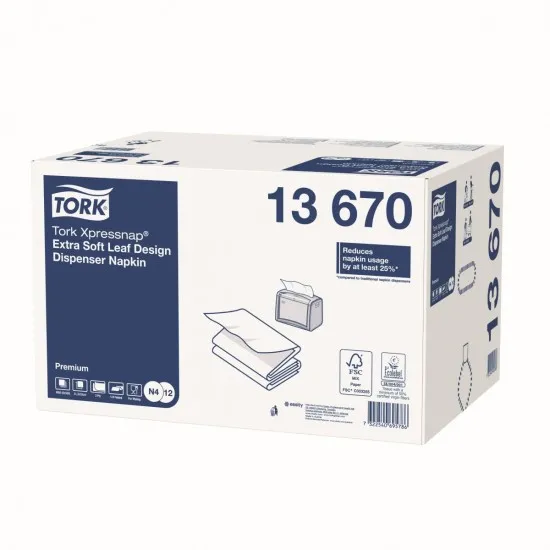 Tork Xpressnap Extra Soft Leaf Design White Dispenser Napkin