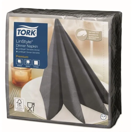 Tork Premium Linstyle Anthracite Dinner Napkin 4 Fold 39cm X600