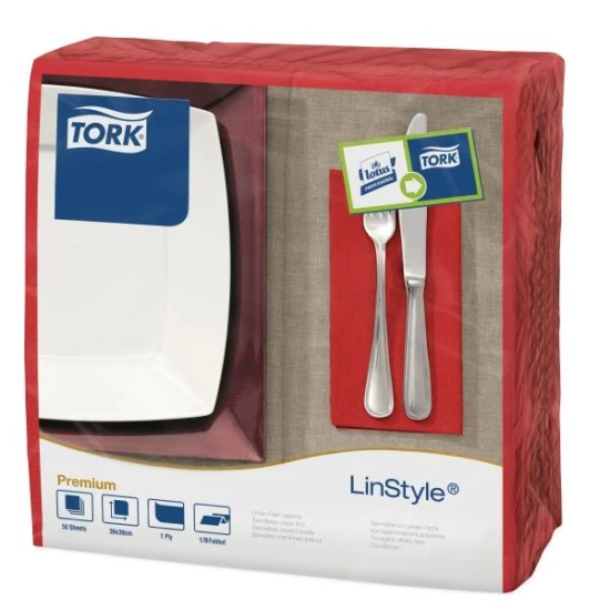 Tork Premium Linstyle Red Dinner Napkin 8 Fold