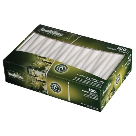 Green Bolsius Box of Dinner Candles White 10'' X 100